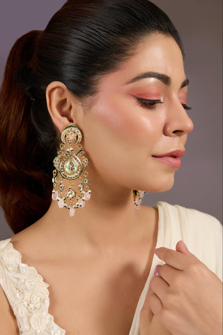 Floral Kundan Pearl Drop Earrings for Indian Wedding by Vivinia by Vidhi Mehra