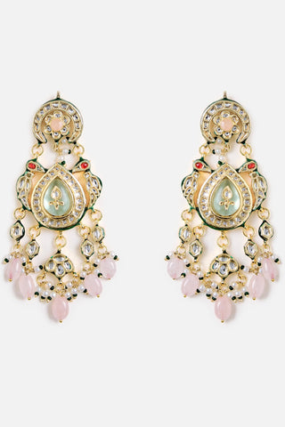 Floral Kundan Pearl Drop Earrings for Indian Wedding by Vivinia by Vidhi Mehra