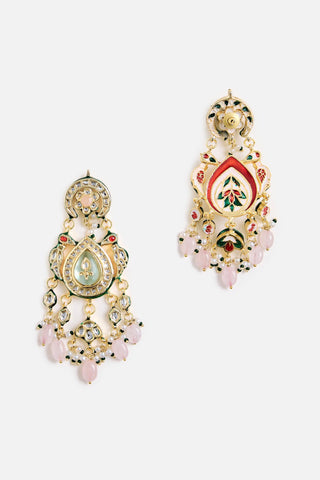 Floral Kundan Pearl Drop Earrings for Indian Wedding by Vivinia by Vidhi Mehra