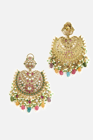 Multicolor Stone Chandelier Earrings for Indian Wedding by Vivinia by Vidhi Mehra