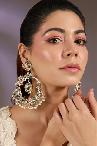 Pearl Cluster Statement Earrings for Indian Wedding by Vivinia by Vidhi Mehra