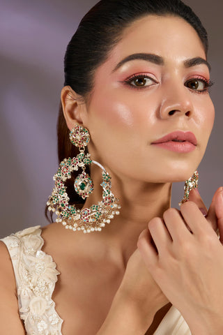 Multicolor Stone Chandbali Earrings by Vivinia by Vidhi Mehra