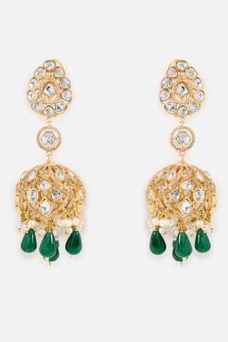 Emerald Green Drop Statement Earrings for Indian Wedding by Vivinia by Vidhi Mehra