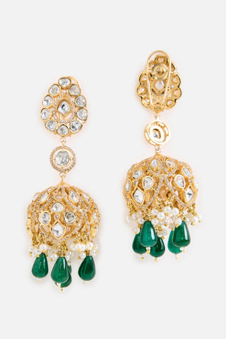 Emerald Green Drop Statement Earrings for Indian Wedding by Vivinia by Vidhi Mehra
