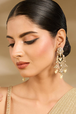 Gold Floral Dangler Earrings by Vivinia by Vidhi Mehra