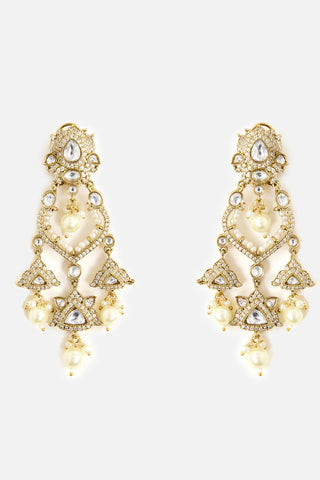 Gold Floral Dangler Earrings by Vivinia by Vidhi Mehra
