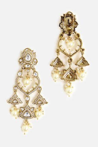 Gold Floral Dangler Earrings by Vivinia by Vidhi Mehra