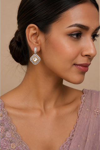 Earrings Contemporary Wear - Gold CZ Geometric Drop by Vivinia by Vidhi Mehra