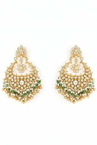 Green saadgi kundan dangler earrings