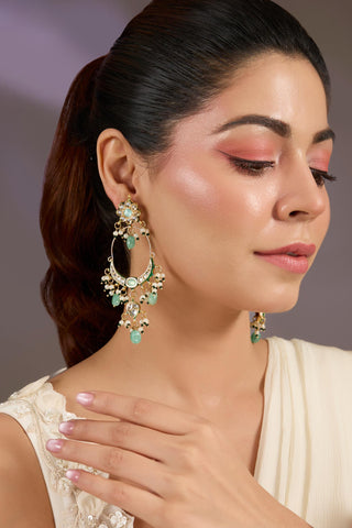 Emerald & Kundan Chandbali Earrings by Vivinia by Vidhi Mehra