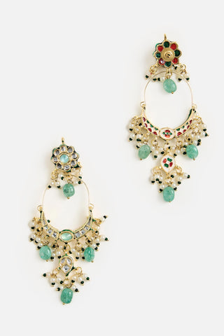 Emerald & Kundan Chandbali Earrings by Vivinia by Vidhi Mehra