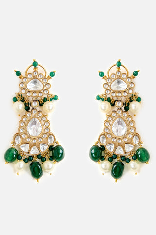 Kundan & Green Bead Bridal Necklace Set by Vivinia by Vidhi Mehra