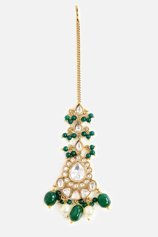 Kundan & Green Bead Bridal Necklace Set by Vivinia by Vidhi Mehra