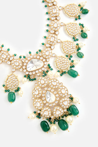 Kundan & Green Bead Bridal Necklace Set by Vivinia by Vidhi Mehra