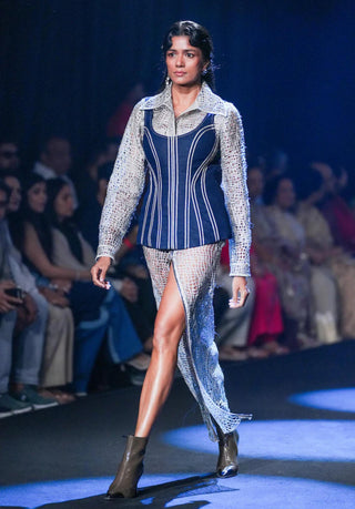 Corset Fusion Wear - Blue Denim Zari Corset by Essé