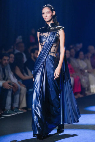 Dress Saree Festive Wear - Blue Sculpted Saree by Essé