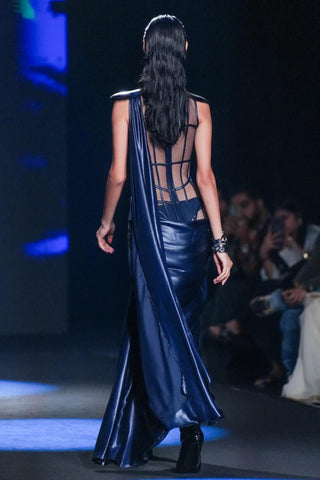 Dress Saree Festive Wear - Blue Sculpted Saree by Essé