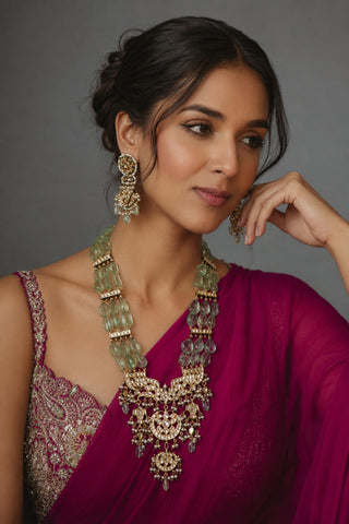 Necklace Set Indian Wedding - Gold Emerald Bead Long by Vivinia by Vidhi Mehra