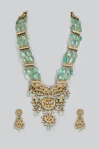 Necklace Set Indian Wedding - Gold Emerald Bead Long by Vivinia by Vidhi Mehra