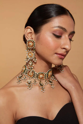 Choker Set Indian Wedding Gold Meera Polki Necklace by Vivinia by Vidhi Mehra