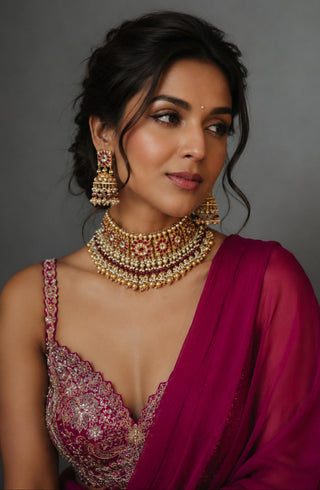 Necklace Set Indian Wedding - Gold Royal Jaipuri Kundan Pearl by Vivinia by Vidhi Mehra