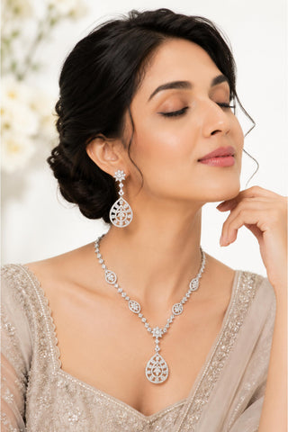 Necklace Set Contemporary Wear - Silver CZ Teardrop by Vivinia by Vidhi Mehra