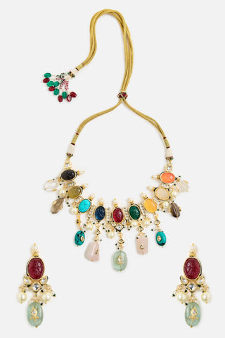 Multicolor Gemstone Choker Necklace Set for Indian Wedding by Vivinia by Vidhi Mehra
