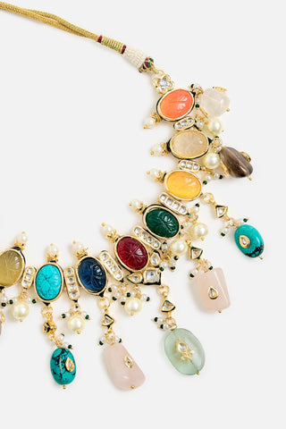 Multicolor Gemstone Choker Necklace Set for Indian Wedding by Vivinia by Vidhi Mehra