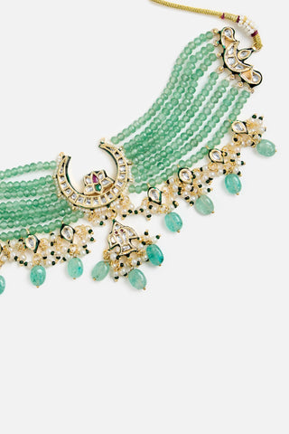Green beaded kundan choker necklace set