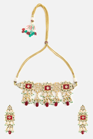 Red Stone & Pearl Choker Necklace Set for Indian Wedding by Vivinia by Vidhi Mehra