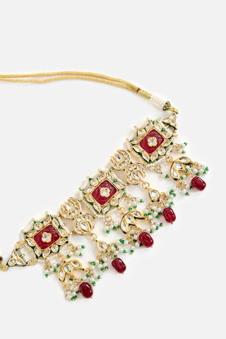 Red Stone & Pearl Choker Necklace Set for Indian Wedding by Vivinia by Vidhi Mehra