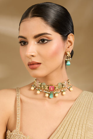 Multicolor Stone Choker Necklace Set for Indian Wedding by Vivinia by Vidhi Mehra