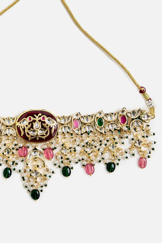 Red Floral Kundan Choker Necklace Set for Indian Wedding by Vivinia by Vidhi Mehra