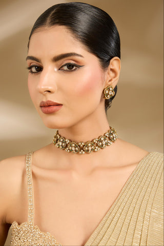 Kundan Polki Floral Choker Necklace by Vivinia by Vidhi Mehra