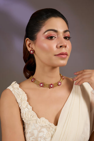 Choker Set Indian Wedding Gold Elegant Mesh Necklace by Vivinia by Vidhi Mehra
