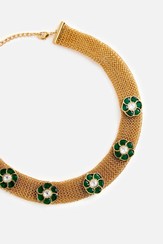 Floral Mesh Choker Necklace Set for Indian Wedding – Green Stone Design by Vivinia by Vidhi Mehra