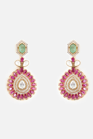 Green & Pink Stone Choker Necklace Set by Vivinia by Vidhi Mehra