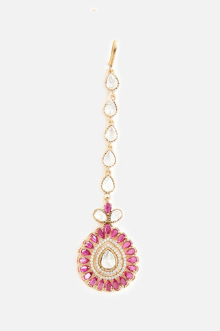 Green & Pink Stone Choker Necklace Set by Vivinia by Vidhi Mehra