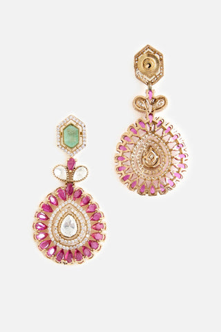Green & Pink Stone Choker Necklace Set by Vivinia by Vidhi Mehra