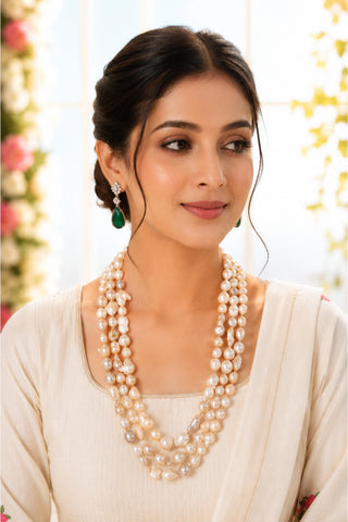 Necklace Contemporary Wear - White Baroque Pearl Layered by Vivinia by Vidhi Mehra