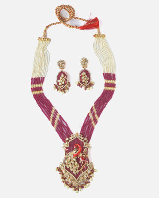 Necklace Set Indian Wedding - Gold Moissanite Ruby Peacock by Vivinia by Vidhi Mehra