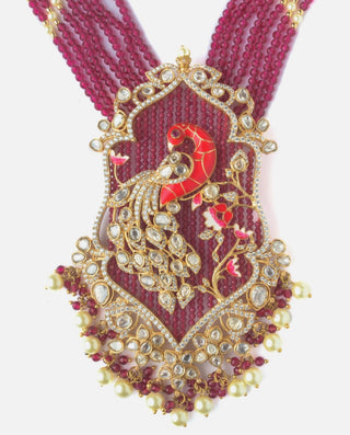 Necklace Set Indian Wedding - Gold Moissanite Ruby Peacock by Vivinia by Vidhi Mehra