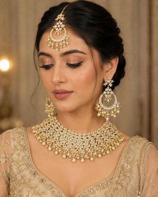 Necklace Set Indian Wedding - Gold Royal Kundan Pearl Floral by Vivinia by Vidhi Mehra