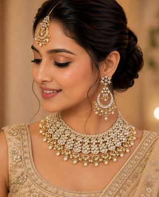 Necklace Set Indian Wedding - Gold Royal Kundan Pearl Floral by Vivinia by Vidhi Mehra