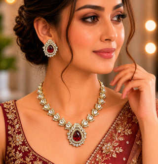 Necklace Set Indian Wedding - Gold Jaipuri Kundan Statement by Vivinia by Vidhi Mehra