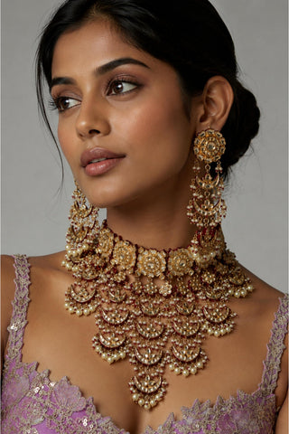 Necklace Set Indian Wedding - Gold Royal Crescent Pearl by Vivinia by Vidhi Mehra
