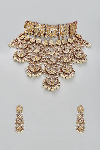 Necklace Set Indian Wedding - Gold Royal Crescent Pearl by Vivinia by Vidhi Mehra