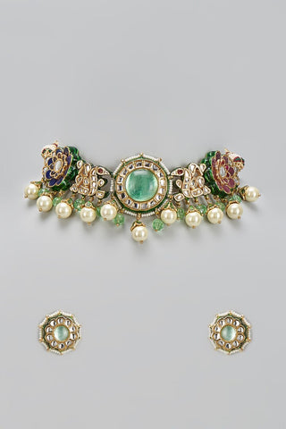 Necklace set Indian Wedding - Gold Royal Navratna Floral by Vivinia by Vidhi Mehra