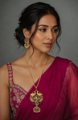 Necklace Indian Wedding - Gold Peacock Heritage Temple by Vivinia by Vidhi Mehra