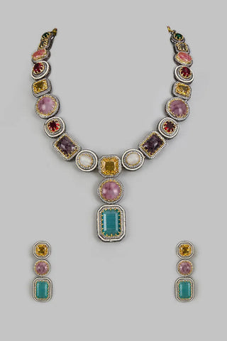 Necklace Set Contemporary Wear - Gold Multicolor Gemstone Statement by Vivinia by Vidhi Mehra
